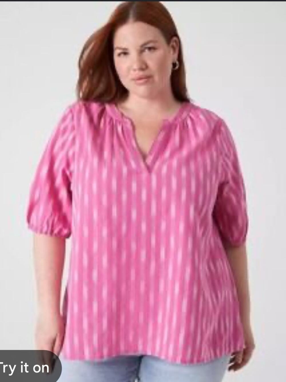 Lane Bryant 100% Cotton Popover Pink Striped Blouse Sz 22